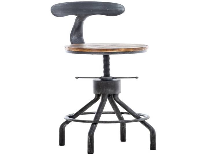 Tabouret de bar chaise haute de comptoir x1 avec dossier design industriel vintage metal gris et bois TDB10319