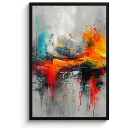 POSTER MIT RAHMEN Moderne Kunst - Orange - Grau - Abstrakt 60x90 cm