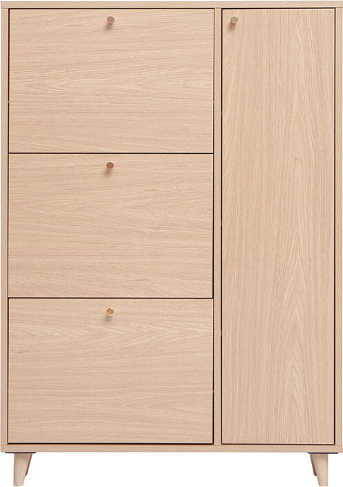 Miliboo Schuhschrank in hellem Holzdekor Eiche und goldfarbenem Metall B90 cm SILVESTRE