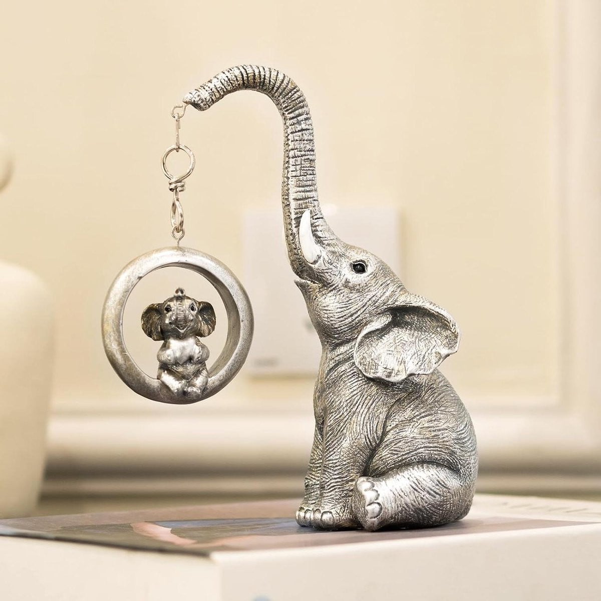 Zilveren handgemaakt premium hars olifant beeld voor woonkamer decoratie