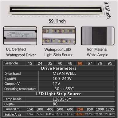Inspire Curations Modern Outdoor LED Wall Sconce Light Minimalist Long Strip Waterproof Exterior Lighting Fixture 59.1 Inch Rgbcw