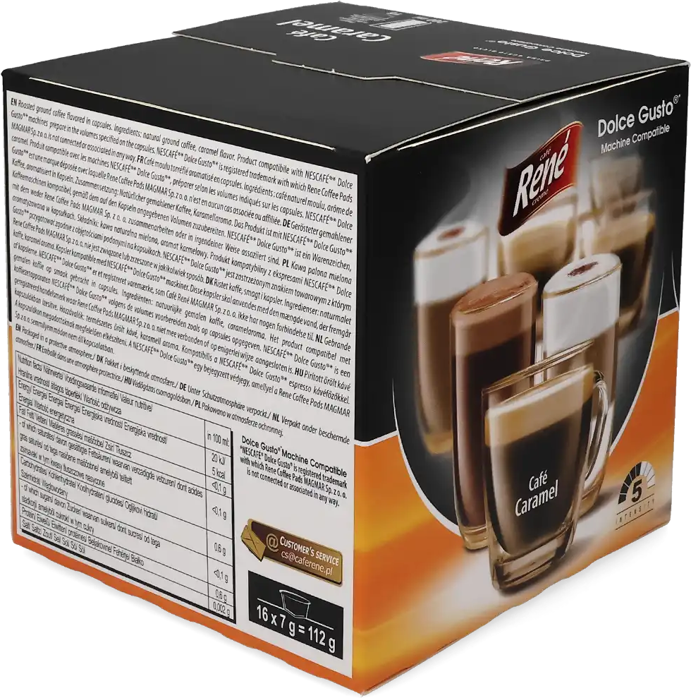Café René   Caramel Café - 16 Capsules de café pour Dolce Gusto - Café noir - Café Caramel - Compatible Dolce Gusto