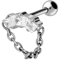 Titan Ohrpiercing KRISTALLBOGEN + KETTE