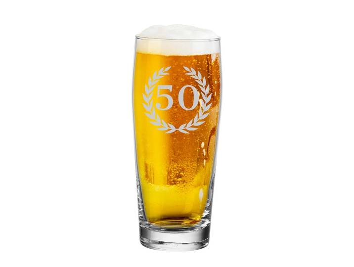 Bierglas LUXENTU Willi Becher Bierglas mit Gravur 50. Jubiläum 0,5 l transparent , bunt (transparent), 1 tlg., Glas, Trinkgefäße, Bierglas