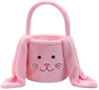 Inspire Essentials Cute Plush Easter Bunny Basket For Candy And Egg Hunting Gifts pink