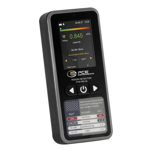 PCE Instruments Radon Montior PCE-RD 40 |3,3 Bq/m³...370000 Bq/m³ |Auflösung 1 kBq/m³|Energiesparfunktion |pCi/L, kBq/m³