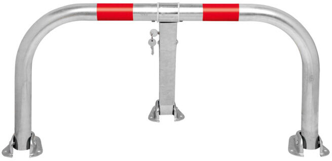 MORAVIA Barrière de parking en acier rabattable avec anneaux rouges réfléchissants et serrure à cylindre pour fixation par chevillage (115.23.824)