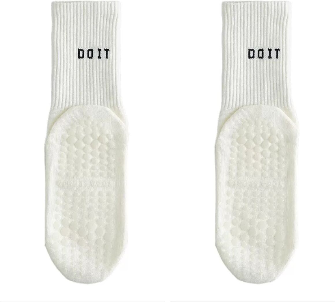 INF Chaussettes Mi-Mollet Yoga/Pilates - Antidérapantes, Absorbantes, Anti-Friction (Une Paire) Blanc