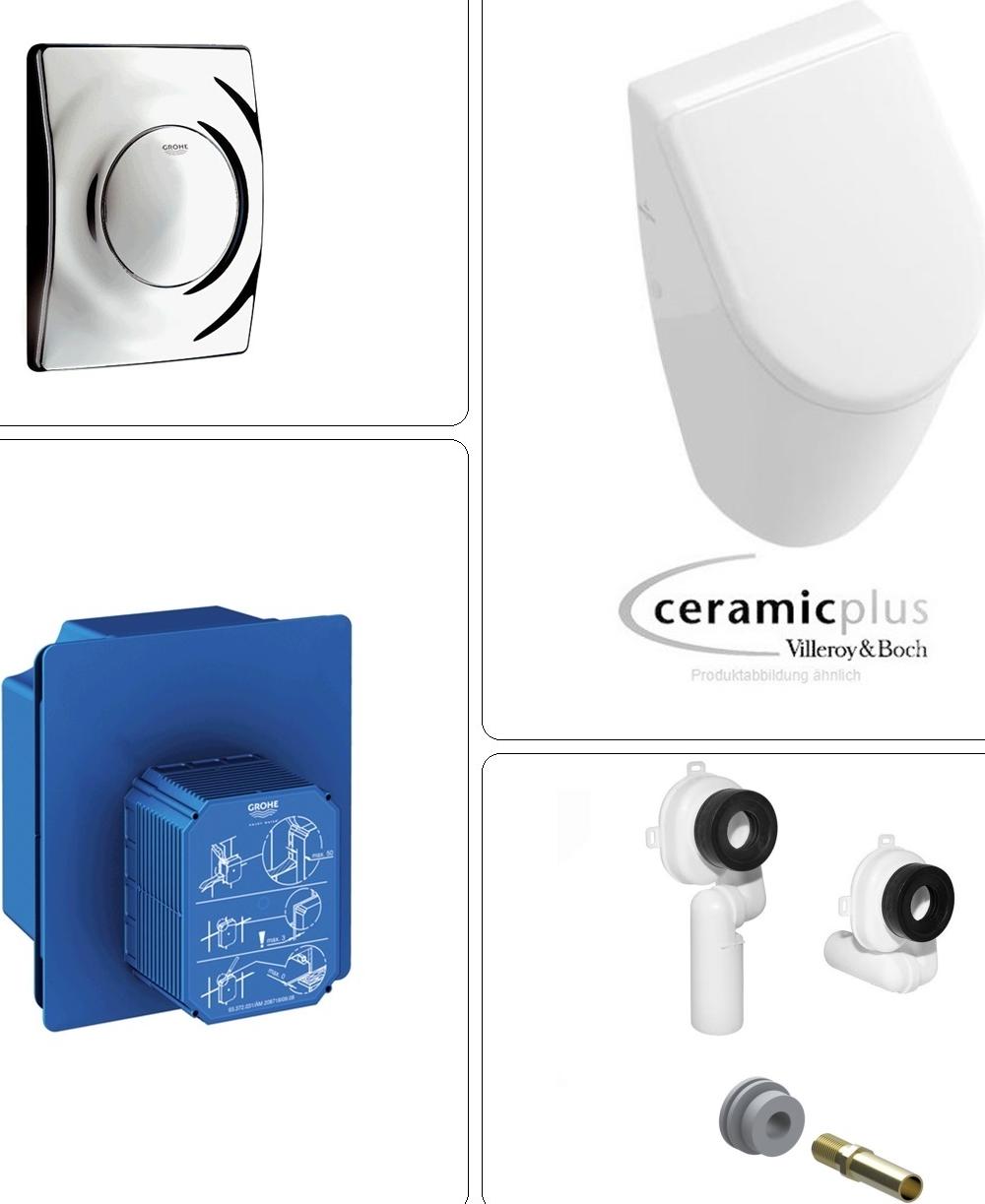 VILLEROY & BOCH Subway Urinal mit SoftClose Deckel & GROHE Wandeinbauspüler mit Betätigungsplatte, chrom