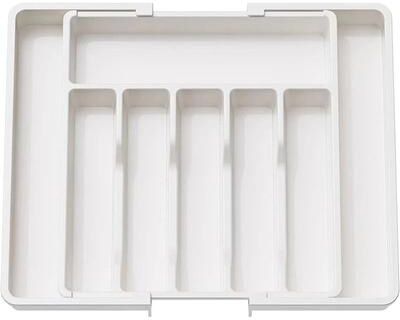 Uplifted Finds Premium Expandable Cutlery Drawer Organizer Adjustable Kitchen Utensil Tray Set white