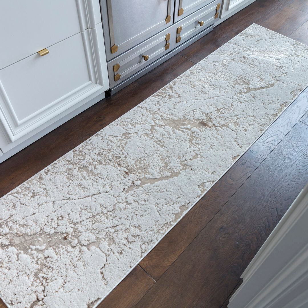 Mercury Aurora AU16 Strata Metallic Beige Area Rug Cream;Bronze Runner 66 x 240cm