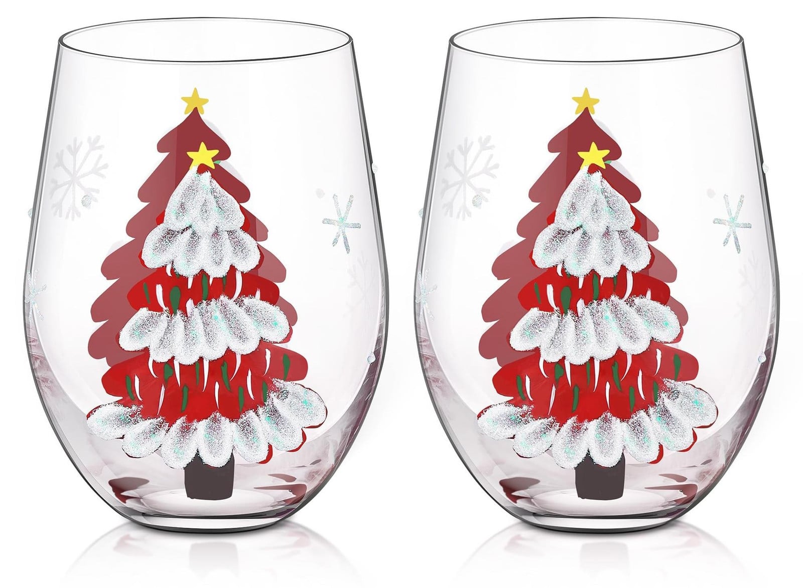 Set van 2 handgeschilderde kerstwijnglazen