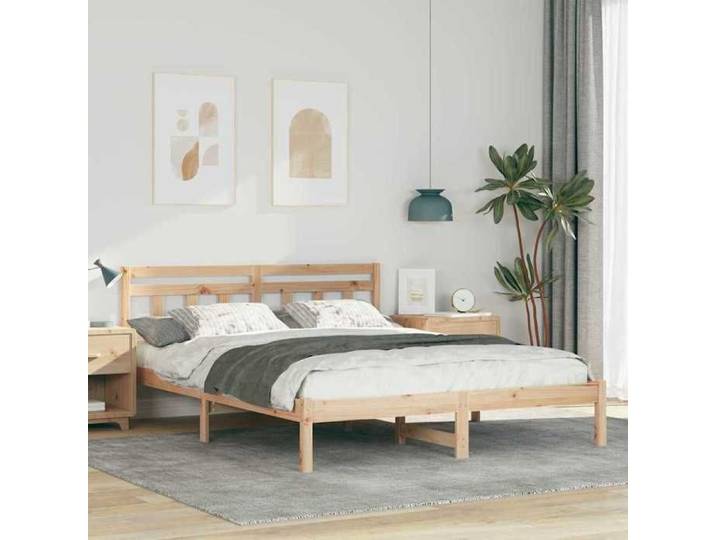 Cadre de lit en pin massif - UU - 140x200 cm - Marron - Pin massif - Cadre à lattes - Durable - Assemblage requis