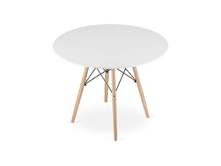 VBChome Runder Esstisch 100 cm Moderner Tisch mit weißer MDF-Platte, Buchenholzbeinen & schwarzem Gestell Stilvoller Küchentisch für Esszimmer, Wohnzimmer & Küche, ergonomisch & platzsparend