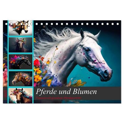 Pferde und Blumen (Tischkalender 2027 DIN A5 quer), CALVENDO Monatskalender