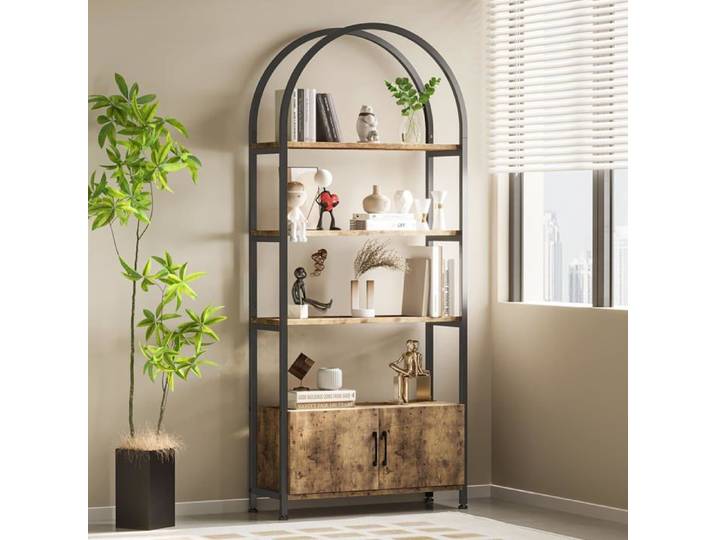 Bibliothèque polyvalente 4 niveaux avec portes séparateur de pièce cadre métallique 180 cm marron
