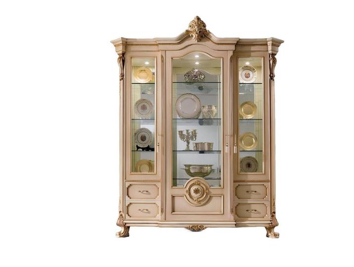 Xlmoebel Vitrine Beige Holzvitrine im Barockstil mit elegantem Design und Stauraum (Vitrine) Hergestellt in Europa