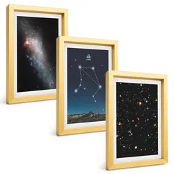 BILDER SET 3er Set - 20x30 cm Goldrahmen - Weltraum, Galaxie, Waage, Himmel