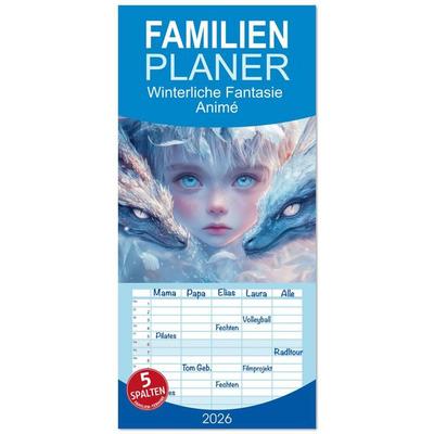 Familienplaner 2026 - Winterliche Fantasie Animé mit 5 Spalten (Wandkalender, 21 x 45 cm) CALVENDO