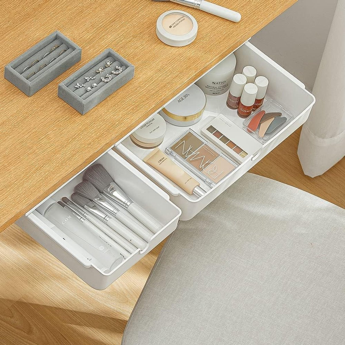 Onder Bureau Opberglade – 2 Stuks Mini Schublade Organizer – Zelfklevende Verborgen Opbergbox – Wit