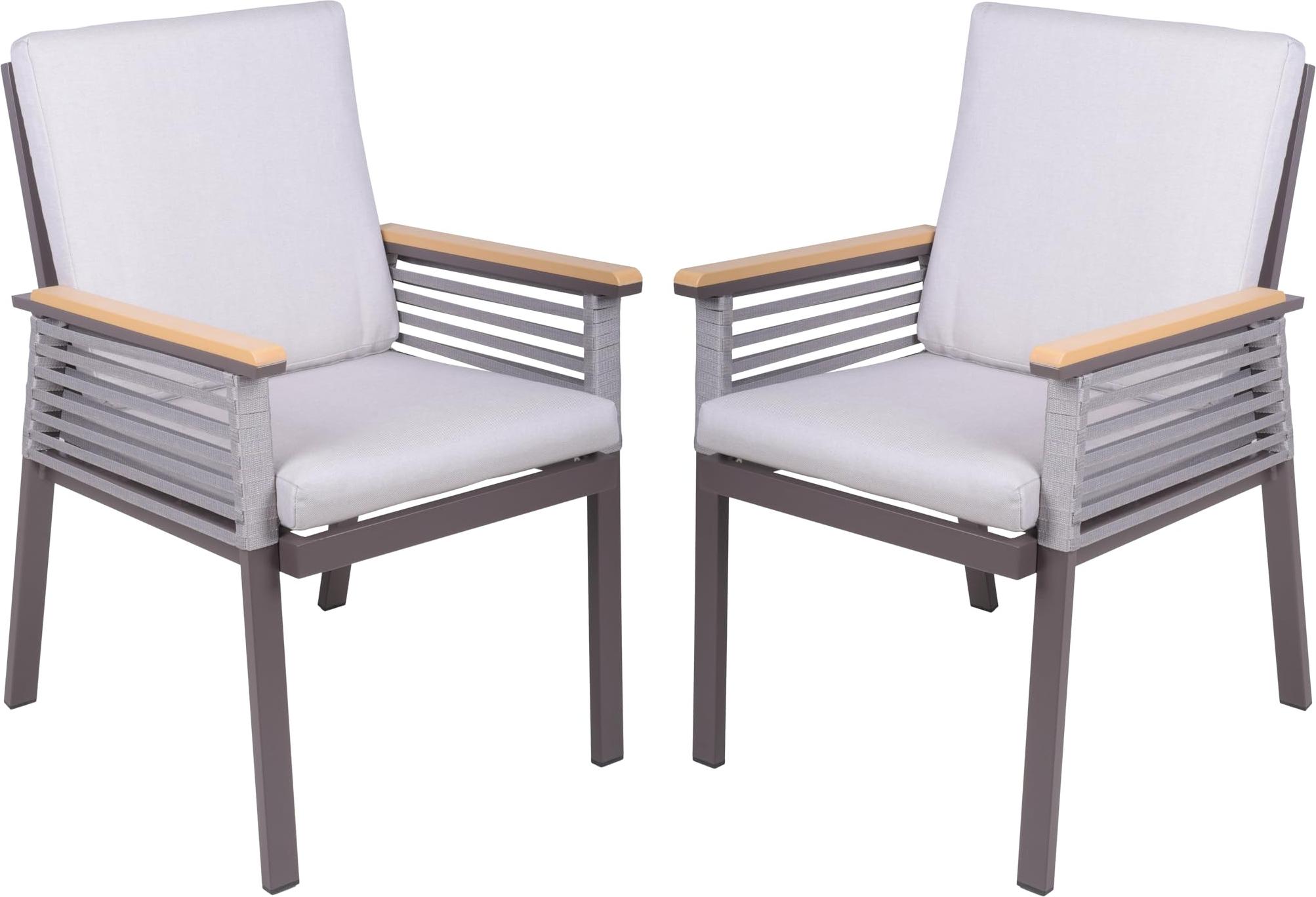 Gartenstuhl 2er Set JASPER - Aluminium, Seilbespannung, Hellgrau | Gartenstühle Wetterfest Essstühle Outdoor Terrasse