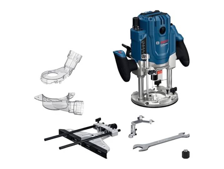 Bosch Professional défonceuse filaire GOF 20-12 (puissance d’entrée 2 000 W\, avec raccord d’aspiration\, guide coulissant et butée parallèle\, broche de centrage\, clé à douille\, pince de serrage)