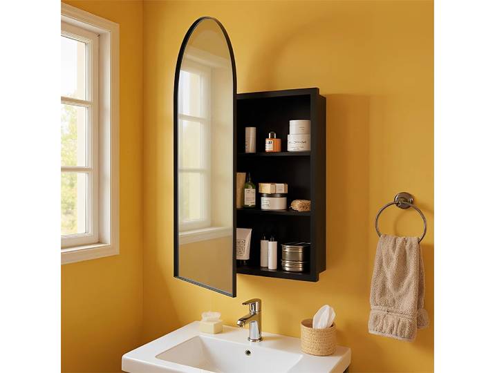 Armoires de salle de bain assemblées, miroir de salle de bain, arc incurvé, armoire de rangement murale, étagère réglable, Meuble Evier