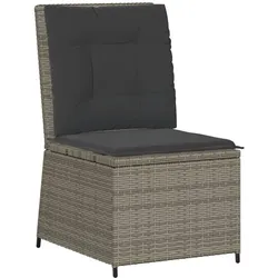 vidaXL Gartensessel mit Liegefunktion und Kissen Grau Poly Rattan