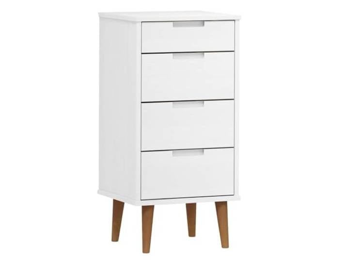 Foknhdi Kommode Massivholz Kiefer 40x35x82 cm Schubladenschrank Weiß Vier geräumige Schubladen bieten Platz im Schlafzimmer, Kiefernholz mit Schutzlackierung sorgt für hohe Stabilität.