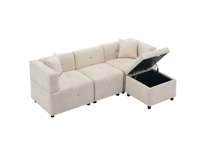 Canapé modulaire 3 places en chenille beige