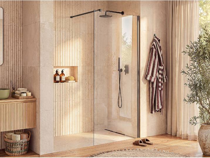 Duschtrennwand Seitenwand italienische Dusche – Schwarz matt – Glas 5 mm – 80 × 200 cm – DAREN
