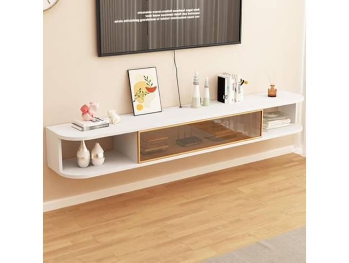 DMYKVJG TV Schrank Hängend, Holz TV-Konsole, Passend 43-50 Fernseher An Der Wand Fernsehschrank, Fernsehtisch Abgerundete Ecken, Offener Stauraum, Für Wohnzimmer(White-B,39.3 /100Ccm)
