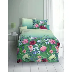 kaeppel Bettwäsche Satin Wildblumen smaragd 155x220 cm + 80x80 cm