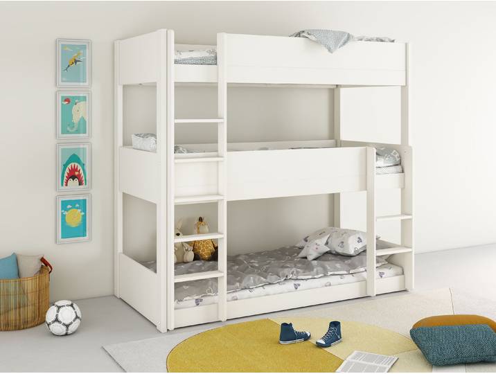 Etagenbett GOODPRODUCT TIPO, Stockbett, Hochbett, Bodenbett, platzsparend , weiss (weiß), B:105cm H:193cm L:207,5cm, Massive Kiefer, Kopf- und Fussteil MDF (Holzwerkstoff), Etagenbetten, Etagenbett, mit 3 Schlafplätzen, FSC zertifiziertes Massivholz (Kiefer)