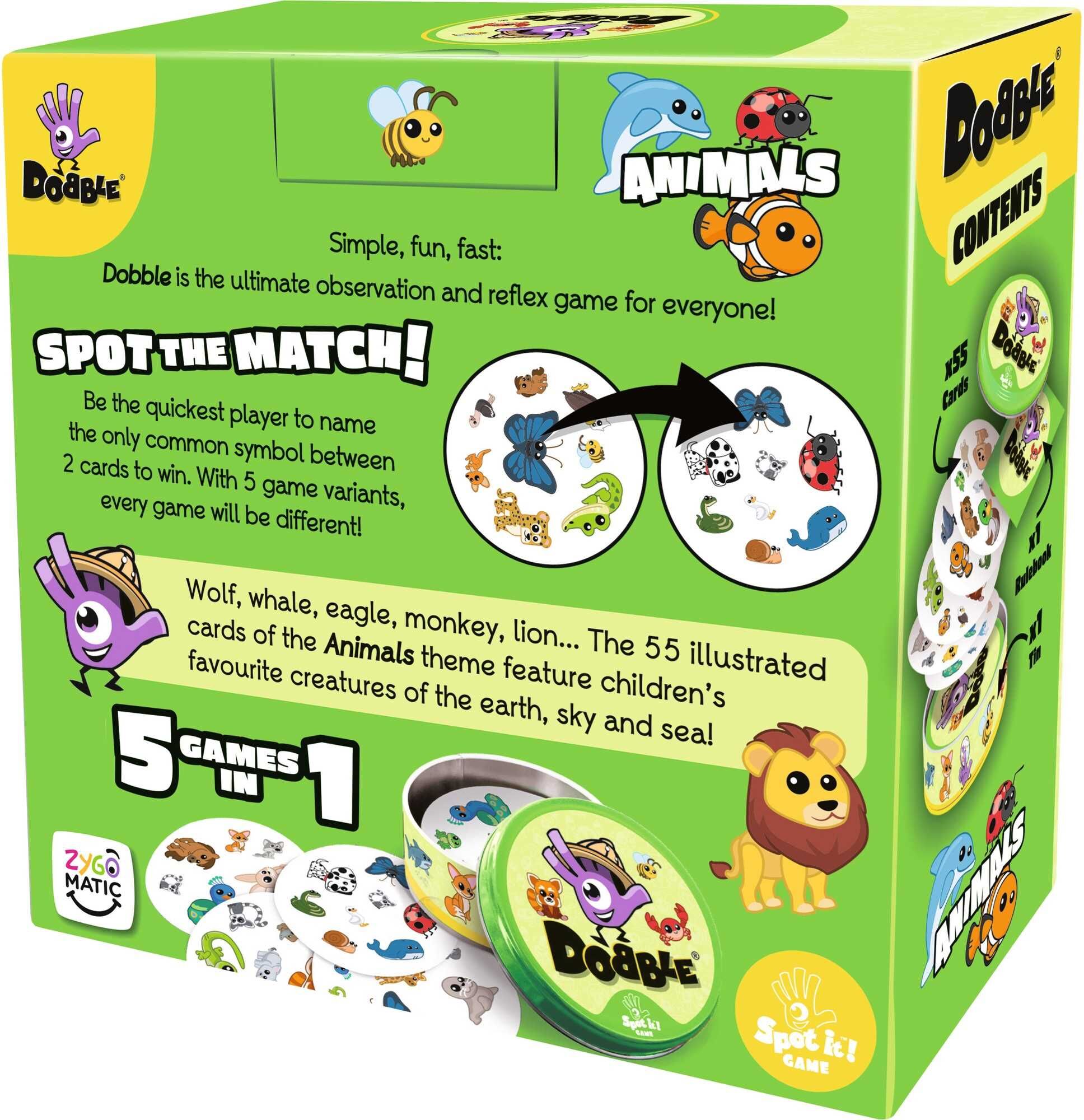 Dobble Animals - Fast Observation Game for Family and Group Play, Ages 6+, 55 Illustrated Cards by Zygomatic