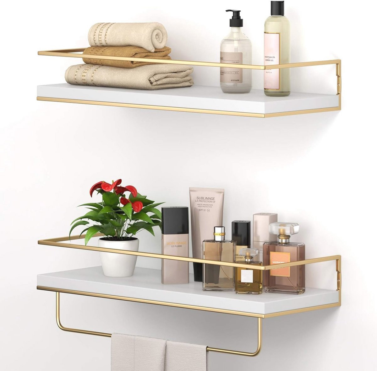 Set van 2 Zwevende Planken - Wandgemonteerde Decoratieve Opbergplanken voor Badkamer, Keuken, Woonkamer en Slaapkamer