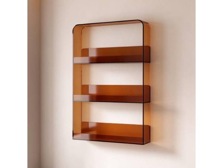 Wandregal Acryl 3-stufig, schwebendes Wandboard für Bad, Küche & Deko Hochwertiges Acryl, Stanzfreie Montage, Platzsparend, Modernes Design(Brown,90*40cm/35.43*15.75 in)