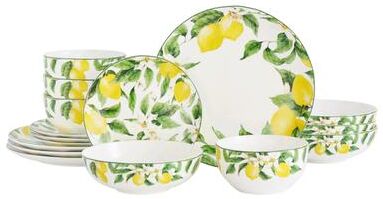 Lorren Home Trends Lemon Floral Bone China Dinnerware Set, Service for 4, 16 Piece