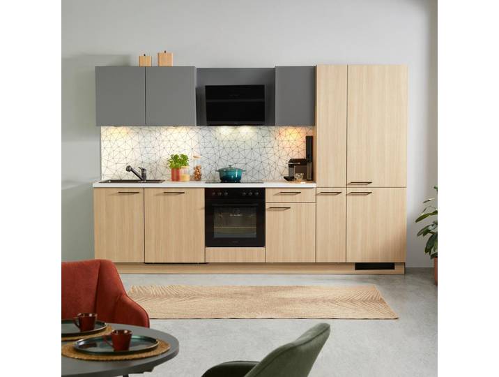 Küchenblock Plan B: 310 cm in Anthrazit, Eichefarben