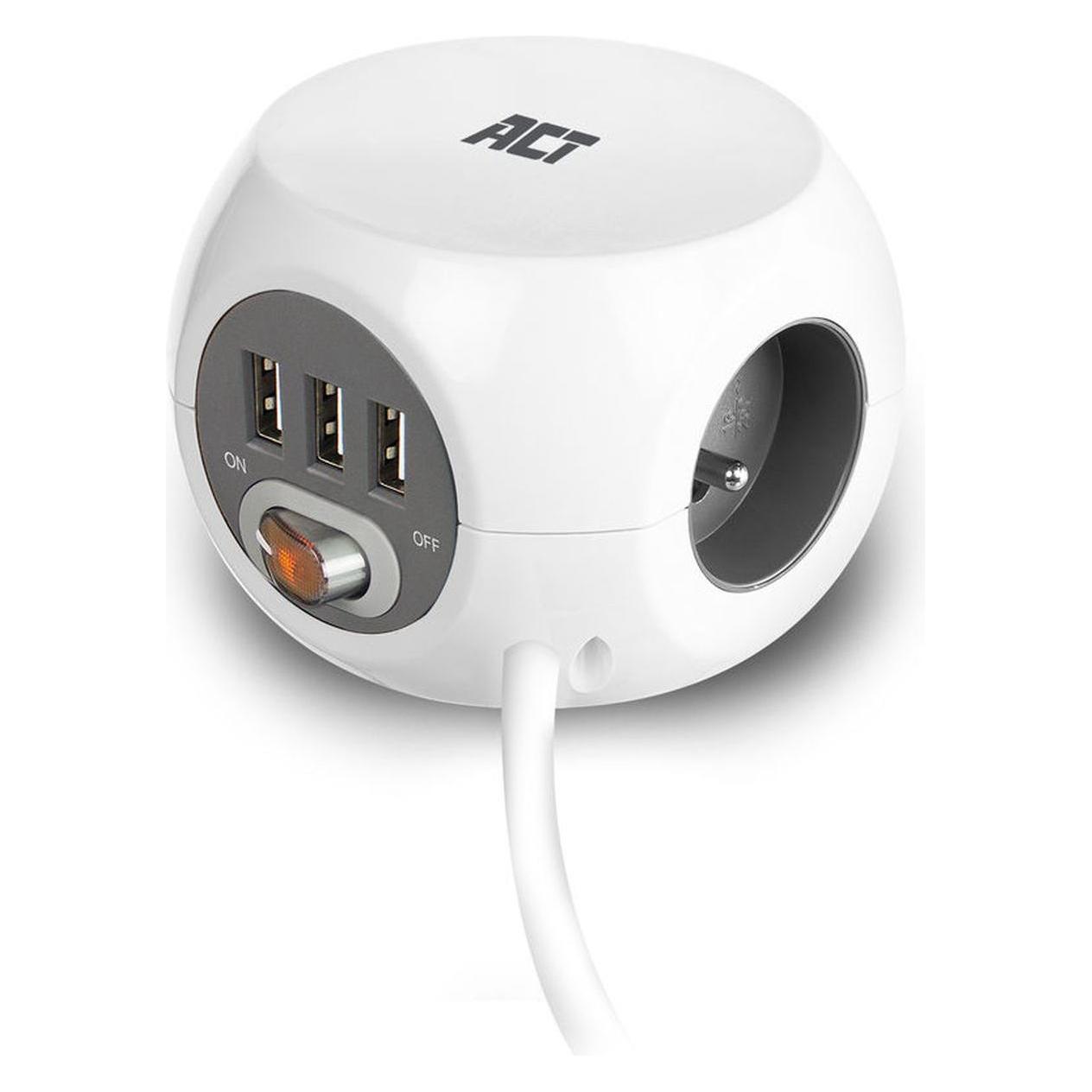ACT Power socket cube (PDU) with 3 sockets type E, 3 USB-A ports, 1.5m, white (AC2430)
