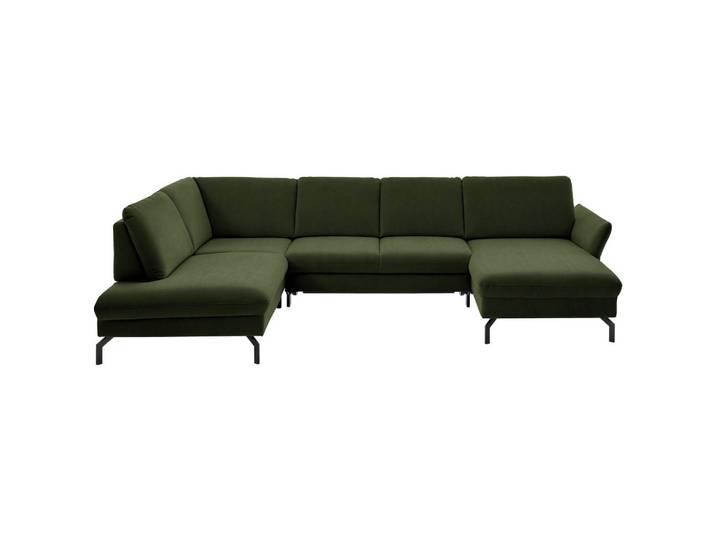 Beldomo System Wohnlandschaft, Grün, Metall, 5-Sitzer, U-Form, 335x220 cm, Goldenes M, Stoffauswahl, Sitzqualitäten, seitenverkehrt erhältlich, individuell planbar, Wohnzimmer, Sofas & Couches, Wohnlandschaften, Wohnlandschaft U-Form