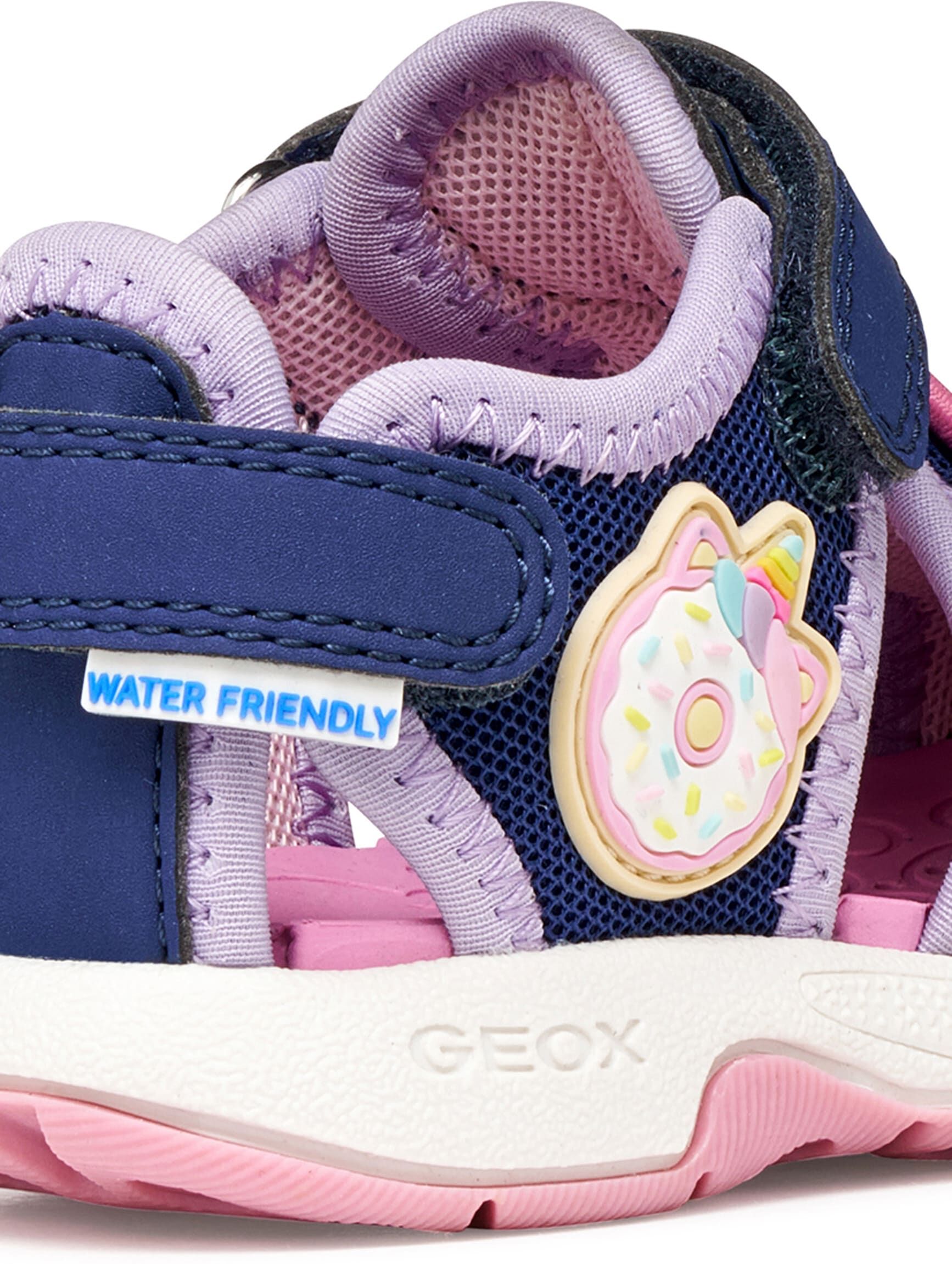 Lauflernschuh GEOX "B SANDAL MULTY GIRL", Mädchen, Gr. 25, blau (navy, lila), Lederimitat, Textil, Schuhe Lauflernschuh, Babyschuh, Sommerschuh, Klettschuh, Grössenschablone zum Download navy, lila 25