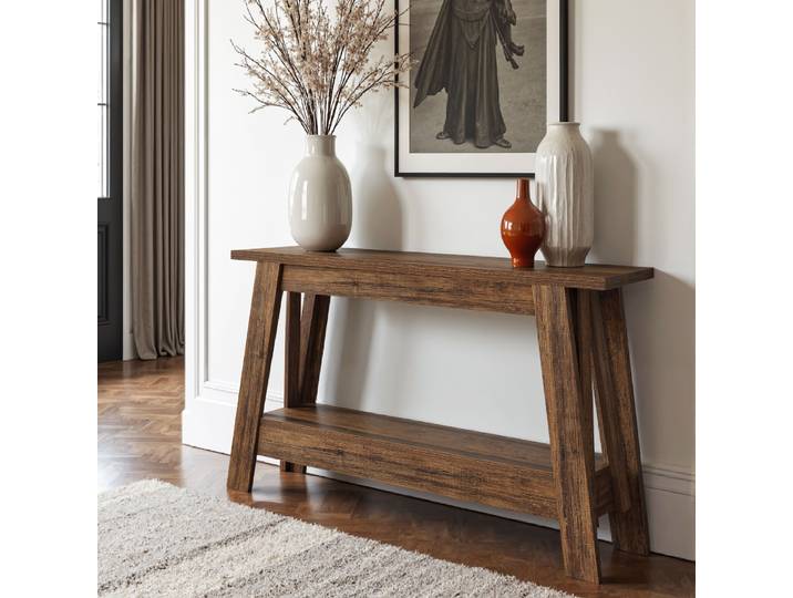 Table console Tribesigns 105 cm style farmhouse, table d'entrée en bois à 2 niveaux avec rangement, table étroite rustique pour derrière le canapé dans le salon