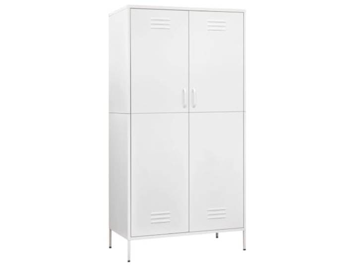 Schrank weiß Stahl 90x50x180 cm mit 4 Böden und Stab Stabile Stahlkonstruktion, verstellbare Böden, Stangenfach, Pflegeleicht, universell einsetzbar