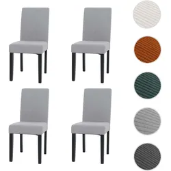 4er-Set Esszimmerstuhl Littau, Stuhl Küchenstuhl Hochlehner, Stoff/Textil Cord Holz ~ hellgrau, dunkle Beine