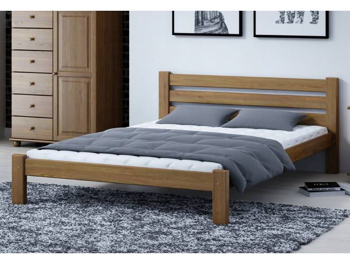 Home Collective Holzbett Einzelbett Massivholz Bett mit Massive Bettbeine & Lattenrost, 210x152x72 cm, Eiche