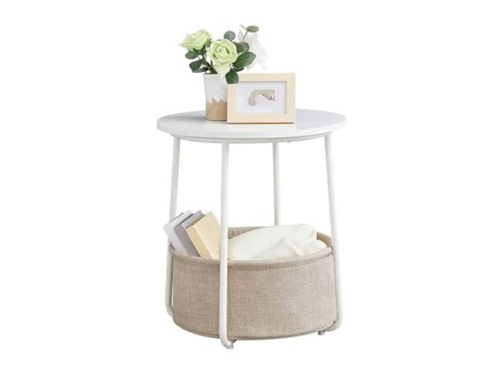 ksjdieunf Couchtisch Runder Beistelltisch mit Stoffkorb, Nachttisch, Wohnzimmer, Schlafzimmer, Ablagetisch Tische for Wohnzimmer