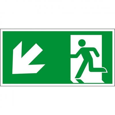 Schild I Rettungszeichen Rettungsweg links abwärts, Kunstoff, 300x150mm, ASR A1.3, DIN EN ISO 7010 E001