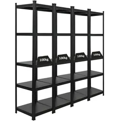 PROREGAL MegaDeal 4x All Black Series Schwerlastregal Ragnar HxBxT 180x45x45cm Fachlast 100kg Matt Schwarz, Steckregal, Garagenregal, Lagerregal