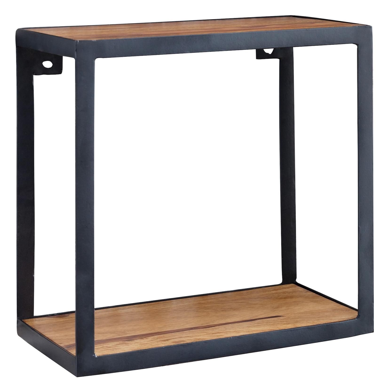 KADIMA DESIGN Deko Wandregal aus Holz und Metall, Modernes rustikales Design, 35x35x18 cm.